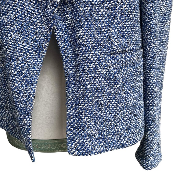 Talbots Blue White Tweed Open Front Blazer Jacket Small - Picture 3 of 16